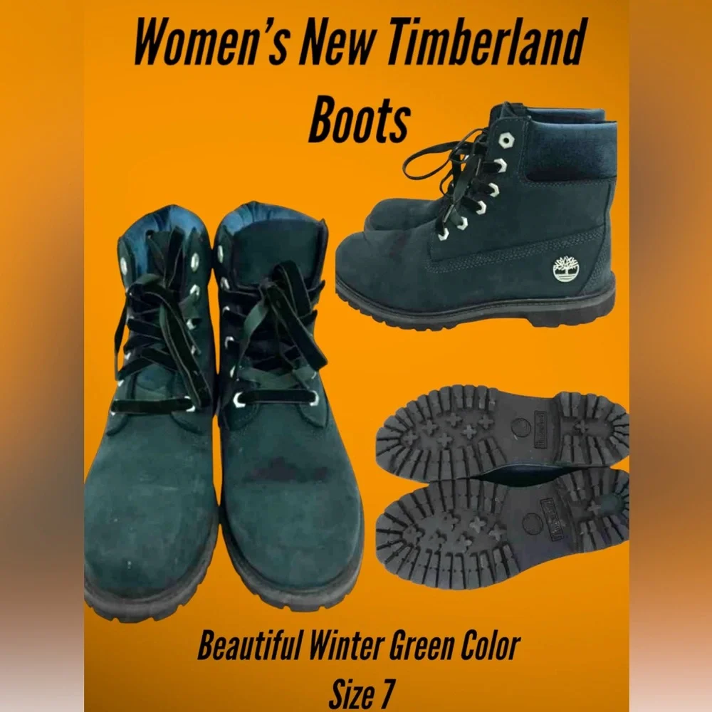 Women's Green Leather & Velvet Timberland Boots. Size 7 - Picture 5 of 6